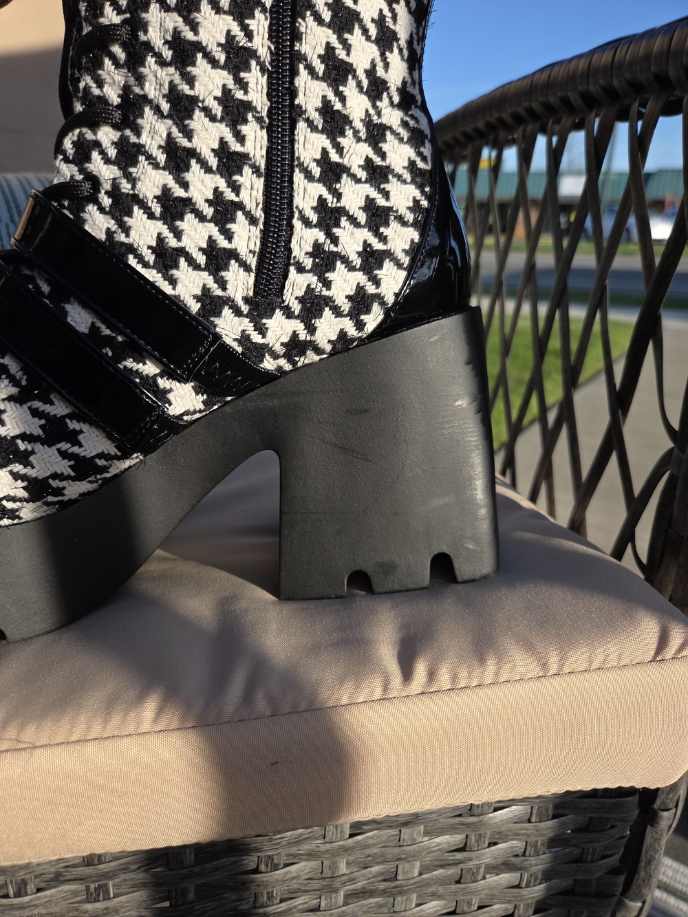 Betsey Johnson Black & White Houndstooth Platform Lace-Up Boots - Picture 4 of 8